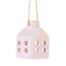 Hanger huisje keramiek - roze - 5.5x3.5x3.5 cm